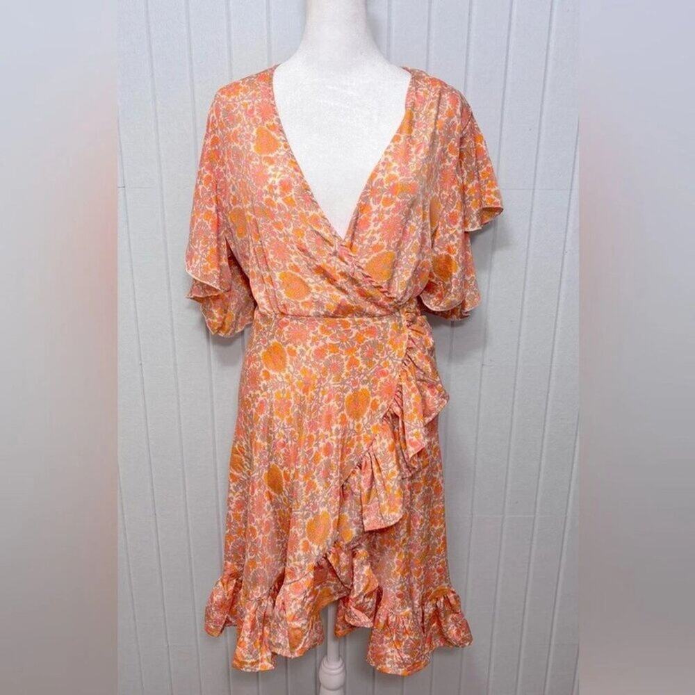 Perry Walker Collective Madi Mini Silk Wrap Dress Size 3 Orange Floral Paisley